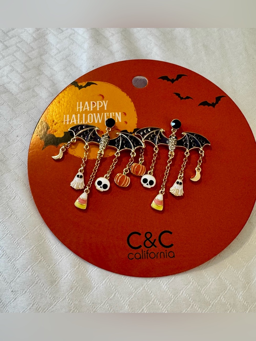 C&C California Halloween Bat Drop Earrings - Black & Gold